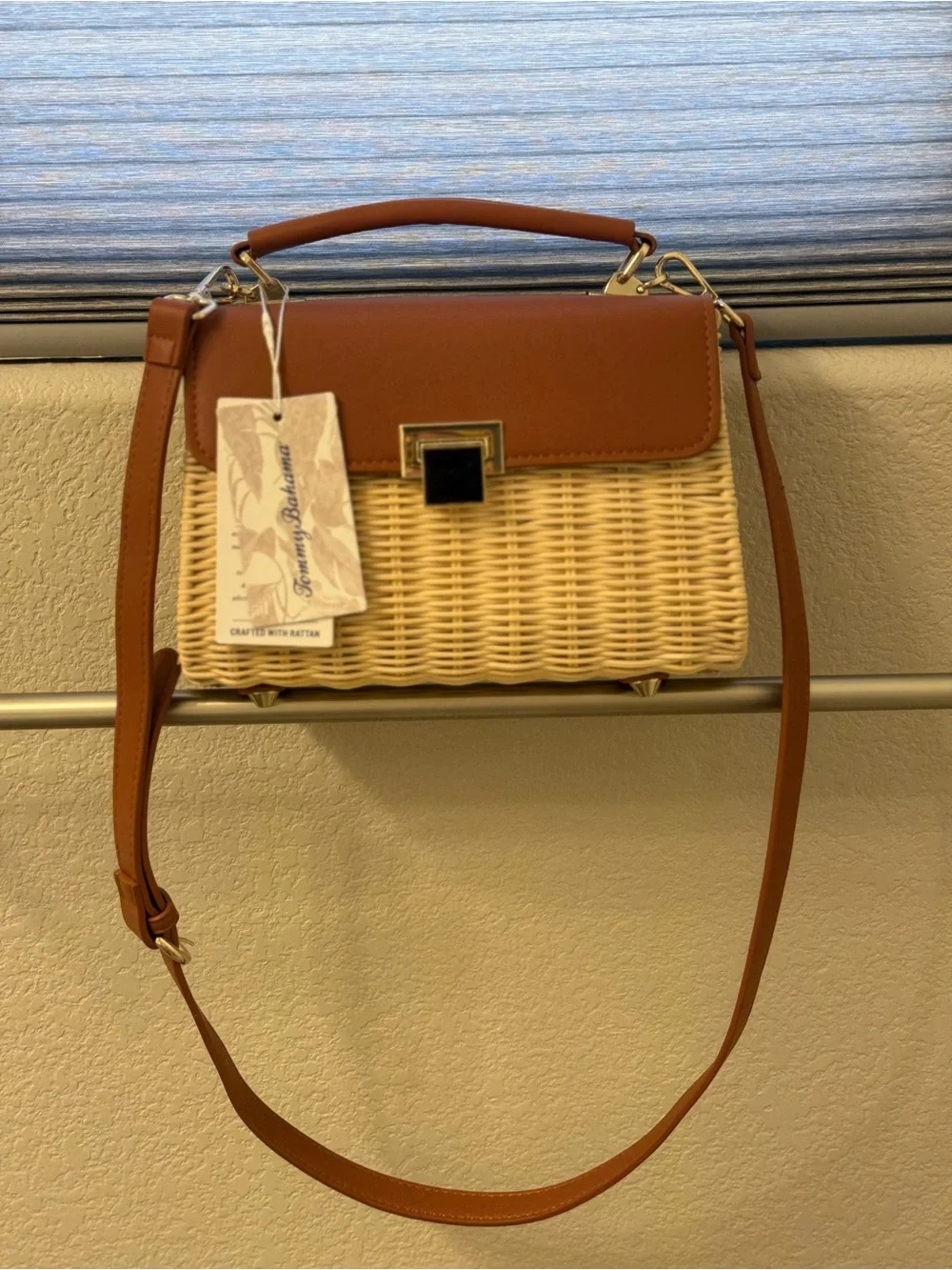 Tommy Bahama Tan Leather & Natural Rattan Top-Handle Satchel NWT - Picture 12 of 12